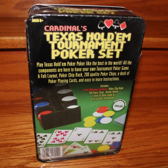 3/$55❤️Texas Hold 'Em Tournament Poker Set Tin Box with felt surface & chip rack - Picture 5 of 6